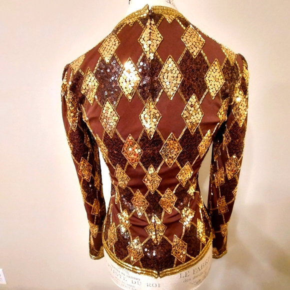 VTG Victoria Royal Ltd Sequin Brown Gold Top Sz 6 - Picture 3 of 5